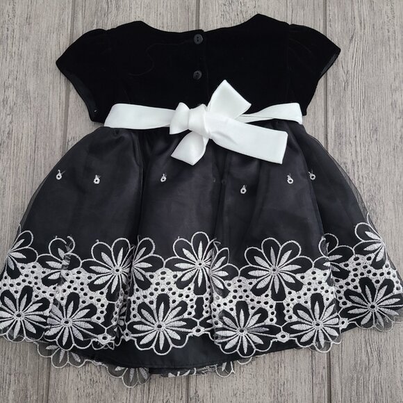 Sweet Heart Rose infant girls black and white formal velvet winter dress sz 12M - Picture 9 of 10